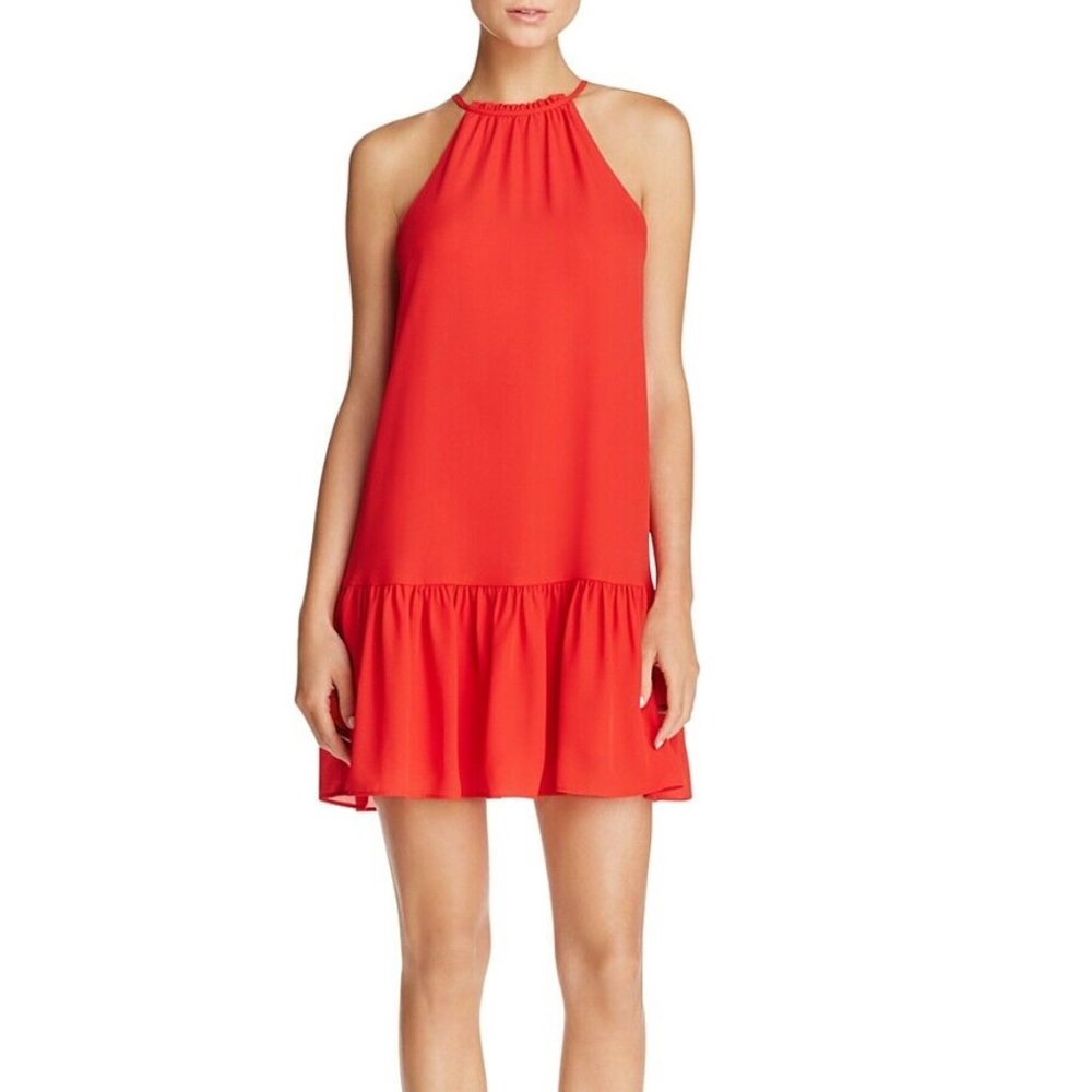 Aqua Womens Red Ruffled Sleeveless Halter Casual Dress